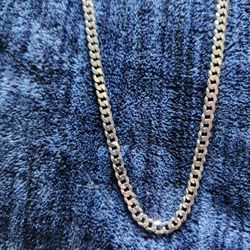 Silver Flat Curb Link Necklace 24"