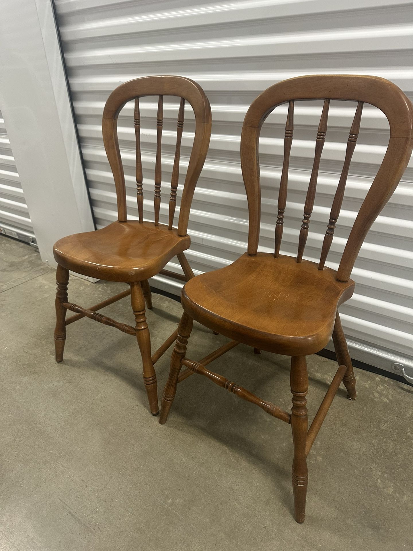 Set Of 2 Antique National Chairs, Natural Wood