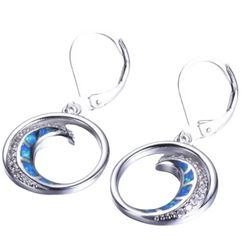 925 sterling silver blue opal wave Earrings 