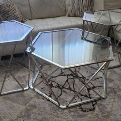Coffee Table 2 End Table Set . Octagon Geometric 