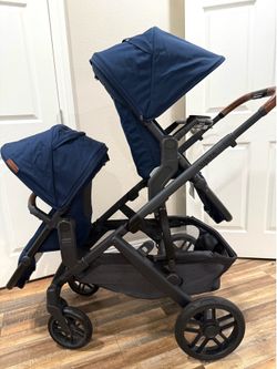 Excellent Uppababy vista v2 double stroller Navy blue, rumble seat v3