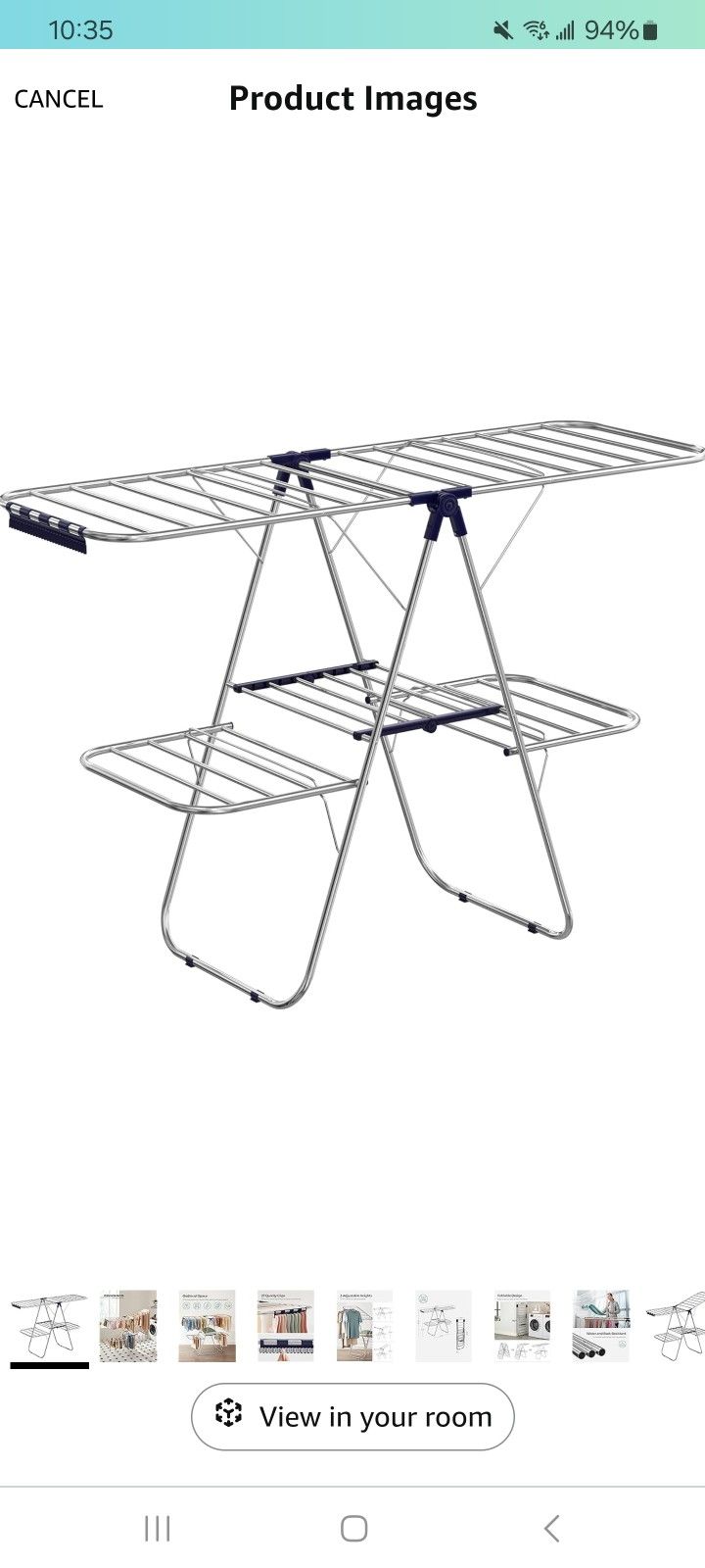 SONGMICS Clothes Drying Rack Foldable 2-Level Laundry Free-Standing Adjustable