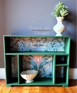 Refinished Vintage Shelf With Coordinating Botanical Backing Paper