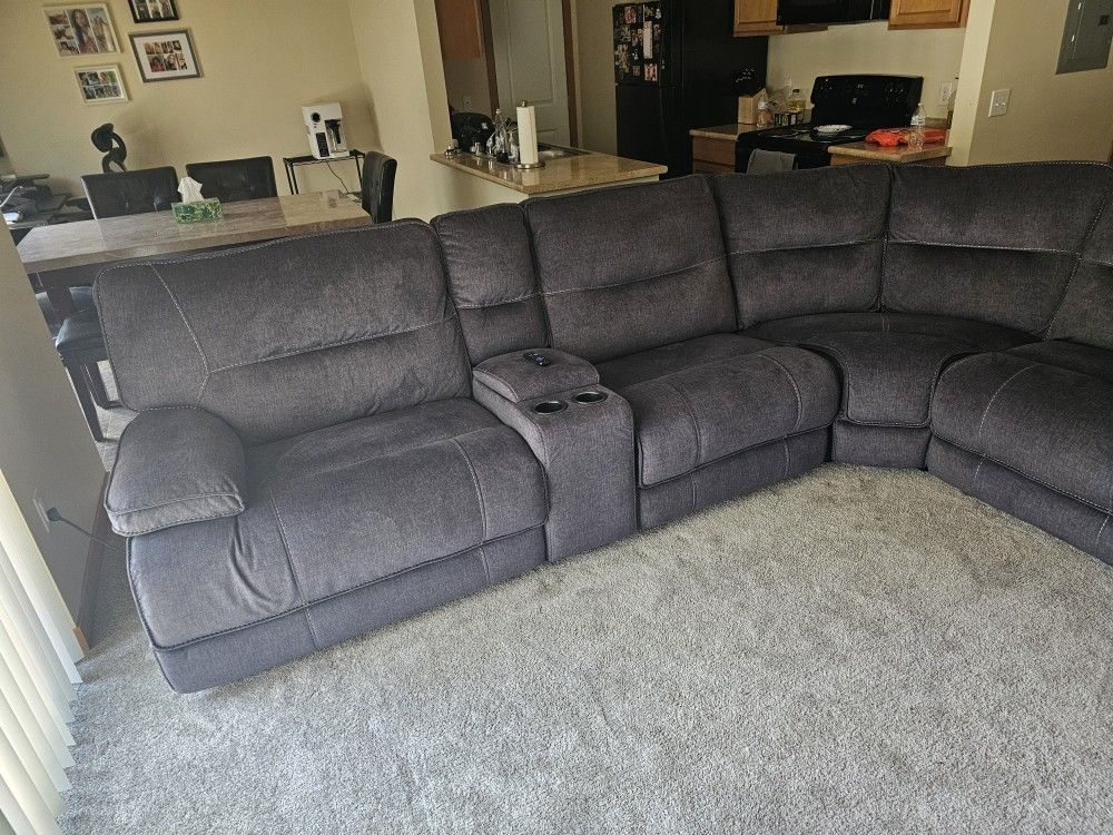 Charcoal Sectional With 3 Power Recliners