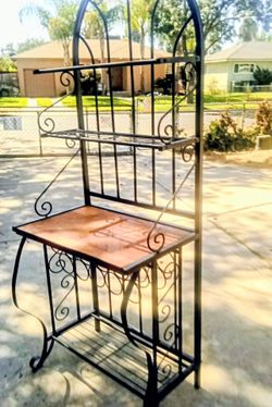 Wood and Iron Bakers Rack with Wine Storage