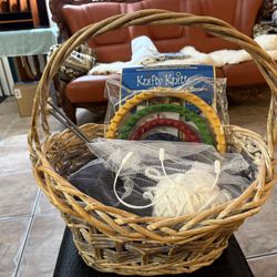 Knitting Supplies And Basket