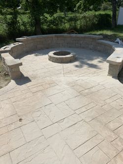 Stamped patio with fire pits