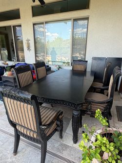 Large Black Dining Table Set – 6 Chairs + 2 Extension Leaves