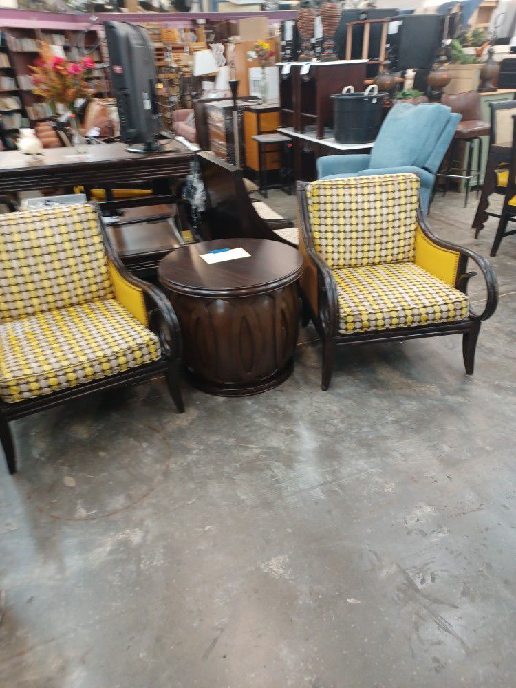 2 Wingback Chairs W/ Table 
