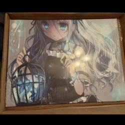 Beautiful print of handpainted canvas anime theme brand new mounting hardware is behind it 24 in x 18 in. Print of a custom hand painted anime on canv