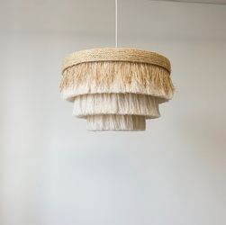Natural Tiered Fringe Pendant Light, Boho Ceiling Chandelier, Bedroom & Nursery Hanging Light, Handcrafted Modern Light Fixture