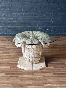 Post Modern Tessellated Stone Leaf Motif Split-Base Dining Table, c.1980's - Delivery Available