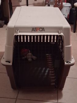 This is a hard sided plastic pet carrier(or pet crate)