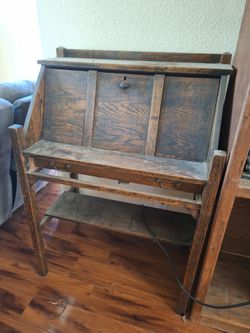 Antique Wood Drop-Front Secretary Desk