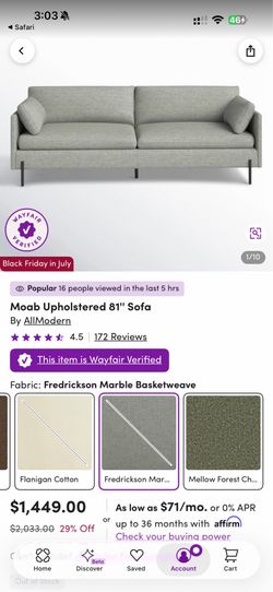 Moab 81” upholstered sofa