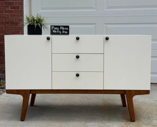 Gorgeous “West Elm” White & Solid Wood Storage Buffet Piece/Dresser/Tv Stand