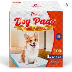 Tolobeve Puppy Pads Training Pads, Large, 22 in x 22 in, 100 Count Disposable Dog Pee Pet Pads