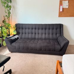 Mid-Century Modern Tufted Sofa – Navy Blue, 78.5” – Great Condition