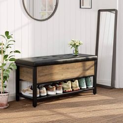 Storage Bench with Storage, Long Shoe Bench with Flip Top for Hallway, Living Ro