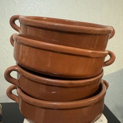 Set of 4 Rustic Glazed Terracotta Soup/Tapas Bowls (Cazuelas)