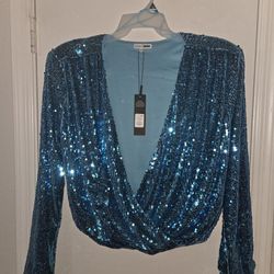 New Fashion Nova Sequin Top Blouse Size XL 