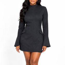 Unbranded Black Mock Neck Mini Dress Size M Vampy Dark Academia Flare Cuff