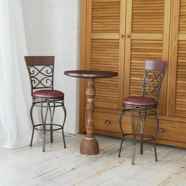 360 Degree Swivel Bar Stools Set of 2 with Leather Padded Seat