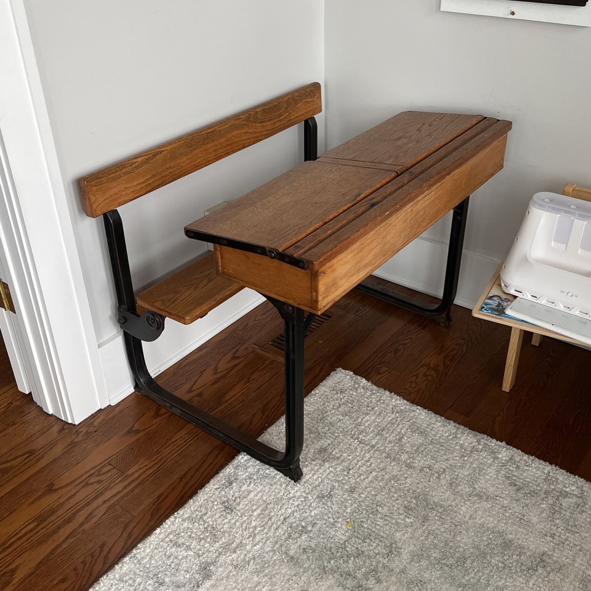 Antique Wooden And Iron Double Desk 