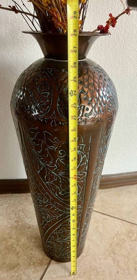 Tall Traditional Brown Hammered Decorative Vase