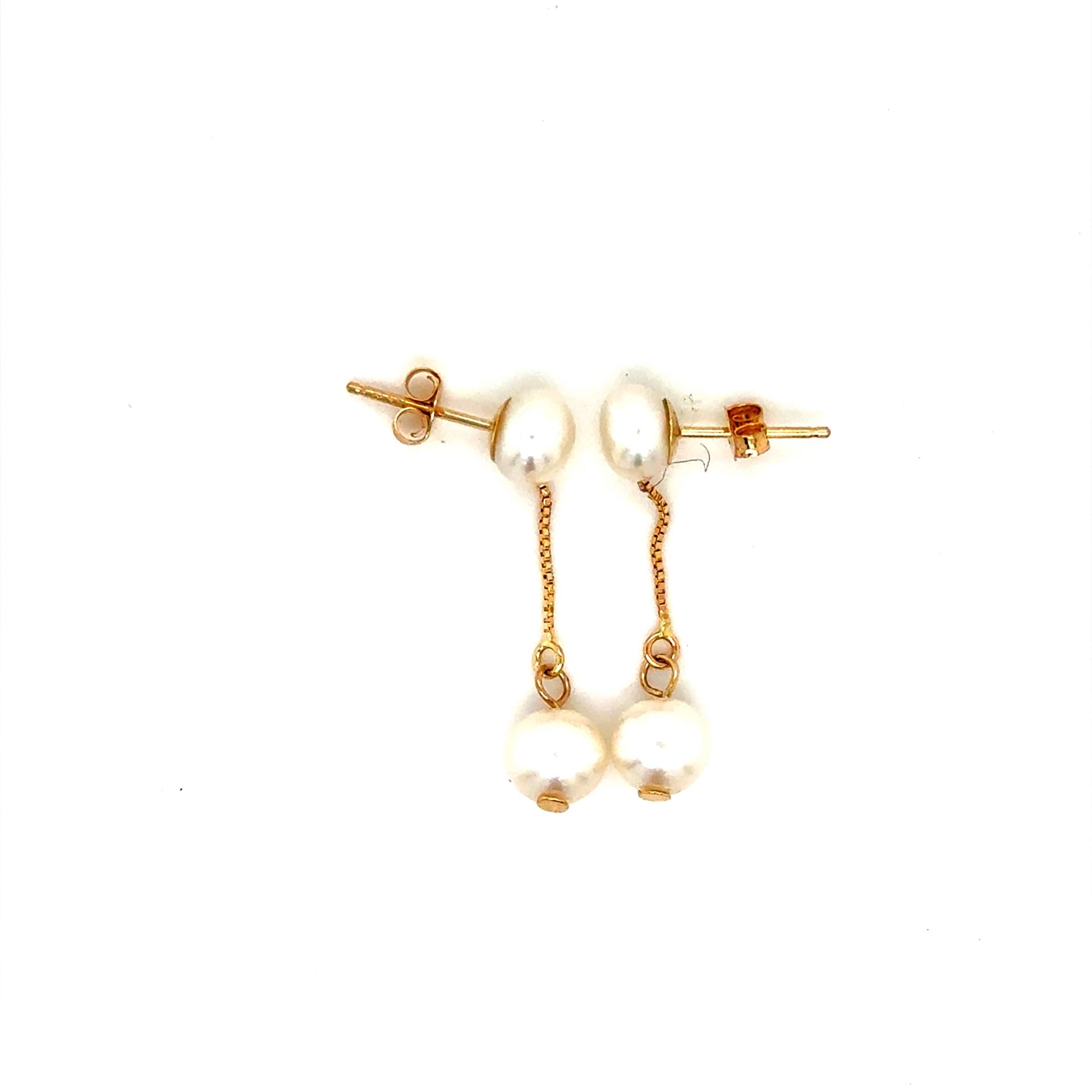 14K Gold 2-Pearl Drop Earrings