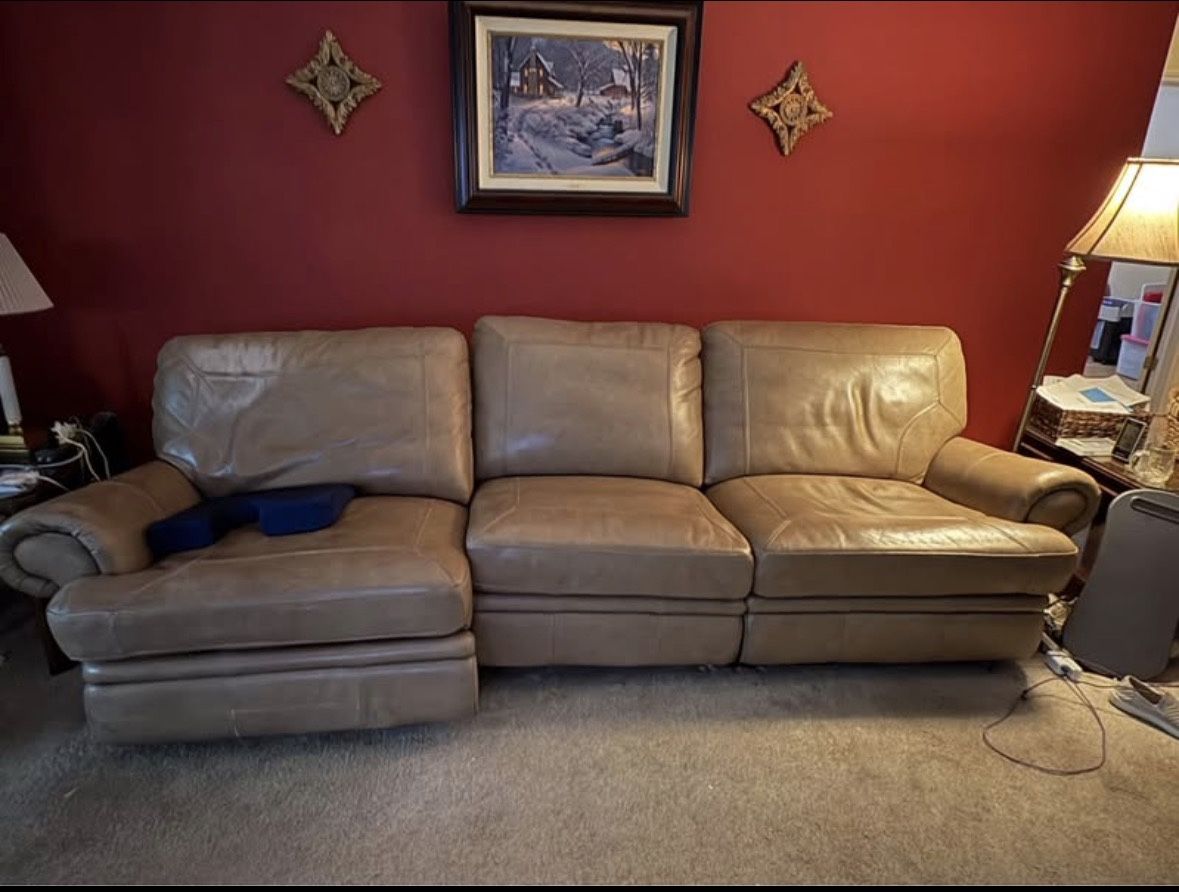 Brown Leather Reclining Couch And Big Comfy Chair