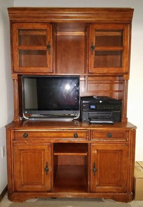 Solid wood desk with hutch