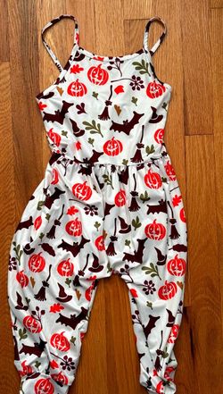 Girls 4T Halloween Pumpkin Halloween Spaghetti Strap Jumpsuit