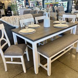 Dining Table, 4 Chairs And Bench 