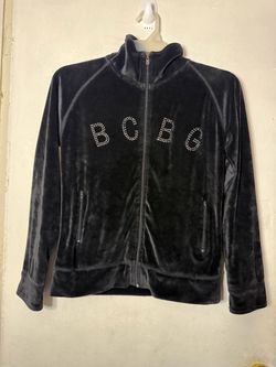 BCBG Black Velour Zip-Up Track Jacket