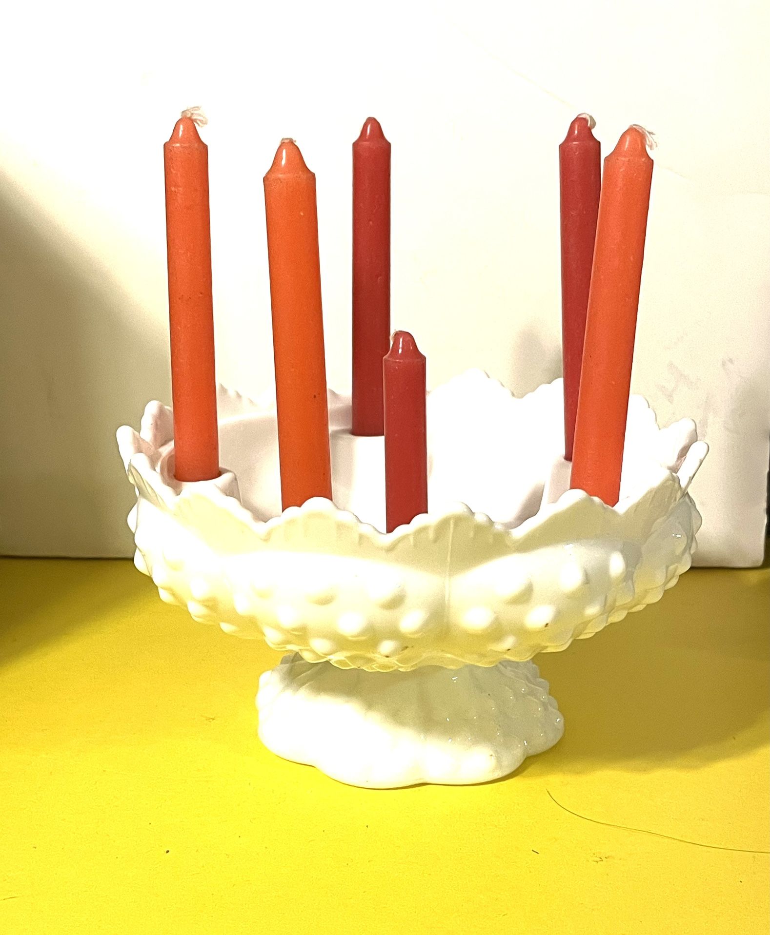 Milk Glass Hobnail Candle Holder