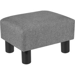 Small Footstool Ottoman Footrest Modern Home Living Room Bedroom Square Stool with Padded Seat (Fabric Dark Gray)
