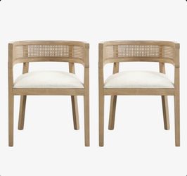 Bayou Breeze Chassidi Wood Rattan Upholstered Arm Chairs (Set of 2)