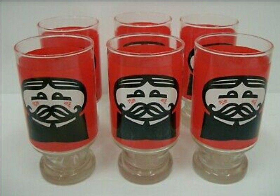 1970s Pringles Glasses ... Set of 6 Matching Drinking Glasses .. Pringles Potato Chips Logo Advertisement