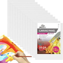 PHOENIX Large Painting Canvas Panels - 18x24 Inch, 12 Bulk Pack - 8 Oz Triple Primed 100% Cotton Acid Free Canvases for Painting, White Blank Canvas