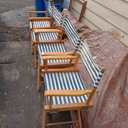 Captain's Chairs With Blue And White Canvas Covers