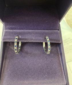 1/8 diamond Ct and blue sapphire 925 silver hoops