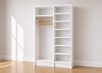 Long Hang + 7-Shelf 2-Tower Reach-In Closet - 51"W x 84"H x 14"D, White Melamine (32mm)