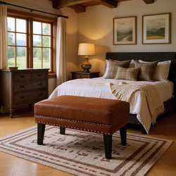 Oxford Vintage Upholstered Ottoman with Rivets