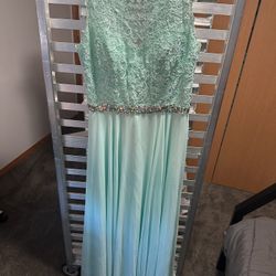 Blue Floor Length Prom Dress