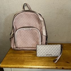 Micheal Kors Pink Backpack And Wallet New