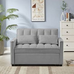 NEW Gray 3 in 1 Velvet Sleeper Sofa Couch Bed, Convertible Loveseat Sleeper Sofa Bed