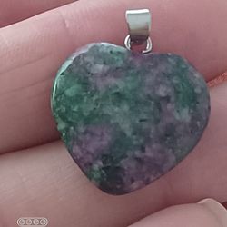 Vtg.Carved Ruby In Fuchsite Heart Pendant