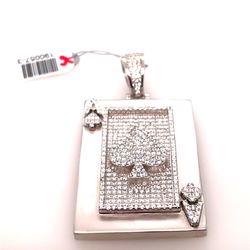 925 Sterling Silver CZ Ace Of Spades Satin Edge Pendant 28.00g 190057/3