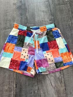 Paisley Patchwork Drawstring Shorts (size: M, L, XL, 2XL)